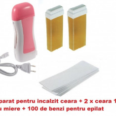 kit pentru epilat cu 2 ceara de unica folosinta, incalzitor si hartie