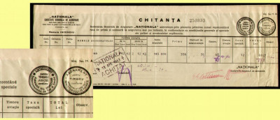 Romania 1943 - Chitanta cu 2 fiscale fixe ABONAMENT pentru TIMBRU si AVIATIE foto