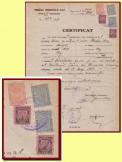 Romania 1947 - Certificat fiscal 2 timbre locale 500 Lei Reconstructia Cluj foto