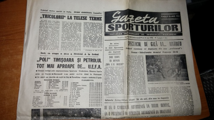 ziarul gazeta sporturilor 31 mai 1990-tricolorii la capionatul mondial