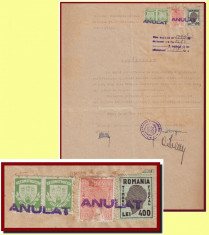 Romania 1946 - Certificat fiscal timbru local Reconstructia Cluj pereche 500 Lei foto