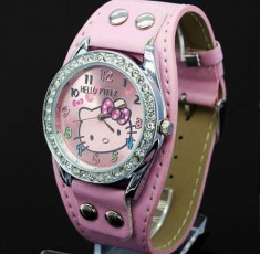 Ceas dama Hello Kitty roz curea piele + expediere gratuita in tara foto