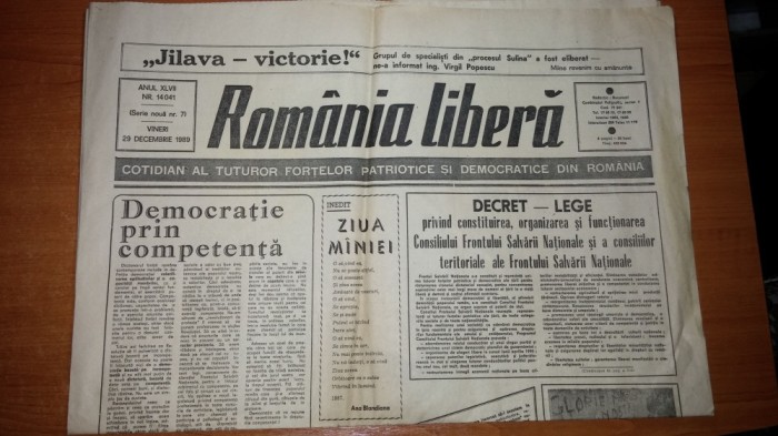 ziarul romania libera 29 decembrie 1989 ( revolutia )