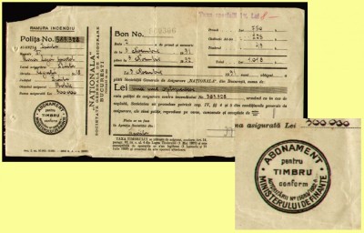 Romania 1931 - Polita cu fiscal fix tip I ABONAMENT pentru TIMBRU, fiscale foto