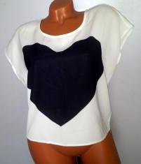 Top / tricou H&amp;amp;amp;M alb - negru marimea 36 - S. foto