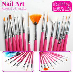 set de 15 pensule pentru manichiura / gel / acril / unghii false / nail art / pictura, de culoare roz foto