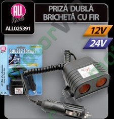 PRIZA DUBLA BRICHETA CU FIR 12V - 24 V foto