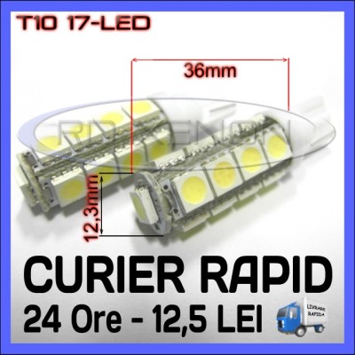 BEC AUTO LED LEDURI POZITIE T10 (W5W) - 17 SMD - POZITII, PLAFONIERA, NUMAR foto