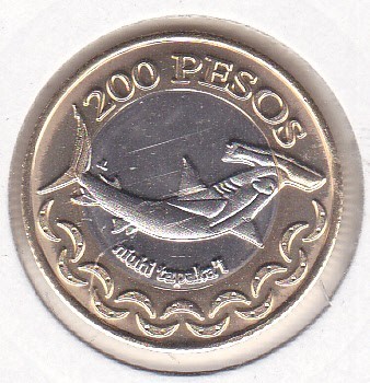 bnk mnd Insula Pastelui 200 pesos 2014 unc , fauna marina - bimetal foto