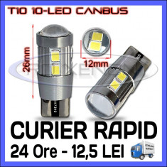 BEC AUTO LED LEDURI POZITIE T10 (W5W) - 10 SMD 5730 CANBUS FARA EROARE - GAMA PREMIUM - POZITII, PLAFONIERA, NUMAR, SEMNAL - CULOARE ALB XENON 6000K foto