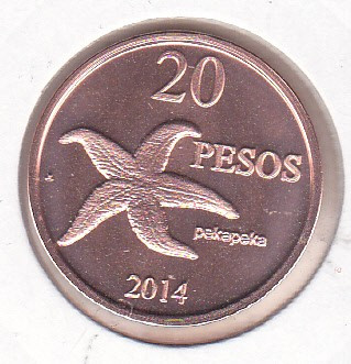 bnk mnd Insula Pastelui 20 pesos 2014 unc , fauna marina foto