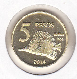 bnk mnd Insula Pastelui 5 pesos 2014 unc, fauna marina foto