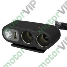 Dublu stecher auto cu USB si lumina - motorVIP foto