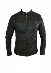 Geaca Piele Eco tip Zara Man - Model NOU MOTO Star - IMBLANITA - Slim fit - Negru - Masuri: XL - LIMITAT ! ! - Cambrata foto