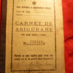 Carnet de Asigurare 1940-1943 cu 9 timbre fiscale