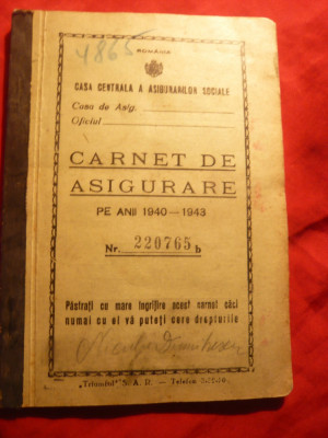 Carnet de Asigurare 1940-1943 cu 9 timbre fiscale foto