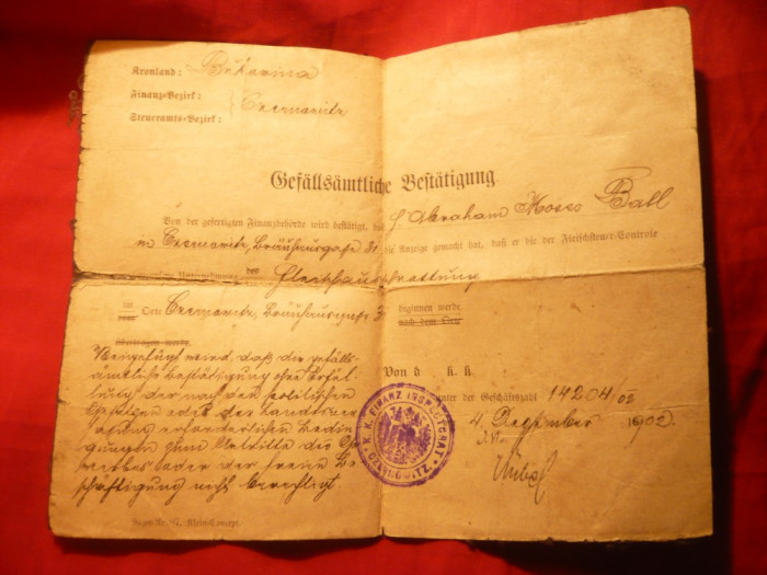 Document panzat 1902- Universitatea Cernauti -Confirmare a Inspectoratului Finante
