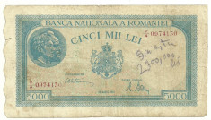 ROMANIA 5000 5.000 LEI 20 MARTIE 1945 [24] P-55 , filigran vertical foto