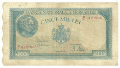 ROMANIA 5000 5.000 LEI 20 MARTIE 1945 [23] P-55 , filigran vertical foto