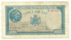 ROMANIA 5000 5.000 LEI 21 AUGUST 1945 [15] P-55 , filigran vertical foto