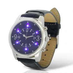 LT133 Ceas din piele cu LED-uri Violet - curea de piele - foto