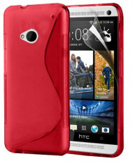 HTC ONE (M7) - Husa Gel TPU -S Line Wave-+Folie Protectie Ecran- Rosu foto