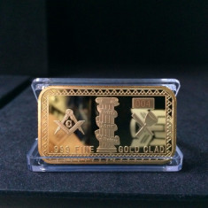 Lingou Masonic placat cu aur 24k - Freemason Masonice - Echer compas - CADOU Initiere foto