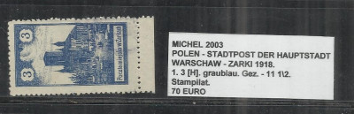 POLONIA - 1. 3[H] GRAUBLAU.GEZ.-11 1\2 - STAMPILAT foto