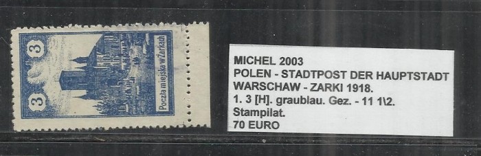 POLONIA - 1. 3[H] GRAUBLAU.GEZ.-11 1\2 - STAMPILAT