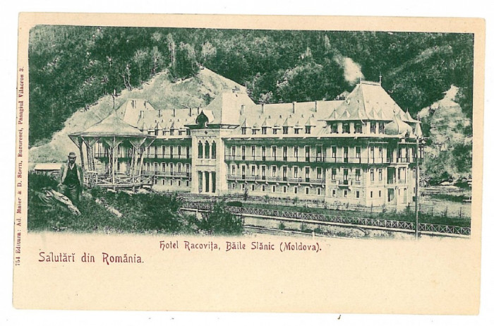 482 - SLANIC MOLDOVA, Bacau, Hotel Racovita, Litho - old postcard - unused