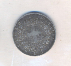 moneda argint -ITALIA -5 lire 1877 lira Vittorio Emanuele 25grame 3.7cm foto