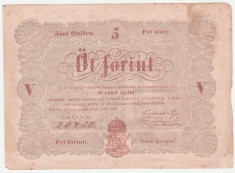 BANCNOTA UNGARIA - 5 FORINT 1848, MAI RARA, SERIE SCRISA DE MANA, SEMNATURA LAJOS KOSSUTH foto