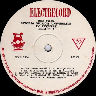 Zeno Vancea - Istoria Muzicii Universale In Exemple Nr. 3 (Muzica Instrumentala In A Doua Jumatate A Sec. Al XVII-lea, XVIII-lea) (Vinyl) foto