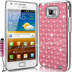 Husa Plastic Dur+Stylus+Folie Protectie Ecran-CHROME DESIGN DIAMANTE BLING- Roz Baby- Samsung Galaxy S2 II I9100- S2 Plus i9105 foto