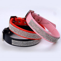 Zgarda pentru catei cu strasuri Diamond Collar - roz / rosu foto