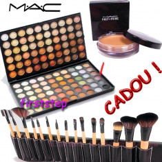 Trusa machiaj profesionala 120 culori nuante paleta farduri NATURAL + set 15 pensule make up machiaj BOBBI BROWN + CADOU baza machiaj prep + prime MAC foto