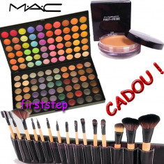 Trusa machiaj profesionala 120 culori nuante paleta farduri NATURAL + set 15 pensule make up machiaj BOBBI BROWN + CADOU baza machiaj prep + prime MAC foto