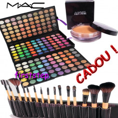 Trusa machiaj profesionala 180 culori nuante paleta farduri + set 15 pensule make up machiaj BOBBI BROWN + CADOU baza machiaj prep + prime MAC foto