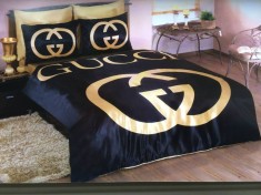 Lenjerie de pat Gucci Calitate Deosebita Saten pat Dublu Matrimonial foto