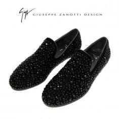 Mocasini/Pantofi Giuseppe Zanotti Crystal Kevin din Piele Barbati Negru foto