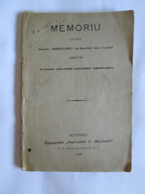 RARAITATE! MEMORIU ASUPRA BISERICII KRETZULESCU DIN BUCURESCI,CALEA VICTORIEI FACUT DE LT.COL.ALEX.STEFANESCU-KRETZULESCU ED.PRINCEPS 1896 foto