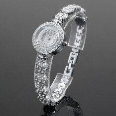 Ceas dama ALIAS KIM (SUA) by FOSSIL argintiu cu pietre cristale albe bratara flori lux elegant, quartz, pret site 125 $+cutie cadou+card garantie foto