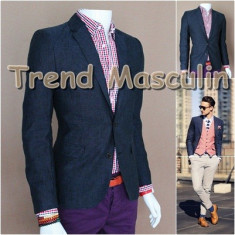 Sacou Blazer Barbati Casual Slim In Albastru Inchis 2 Nasturi foto