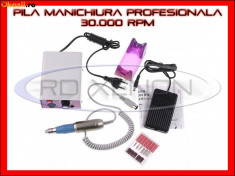 PILA ELECTRICA SINA PROFESIONALA, MANICHIURA UNGHII FALSE GEL UV - 30000 ROTATII, TURATIE REGLABILA, 6 CAPETE, 6 SMIRGHELE - PRET MINIM, CALITATE MAX foto