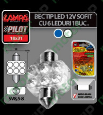 Bec tip LED 12V sofit cu 6 leduri 18x31 mm SV8, 5-8 1buc foto