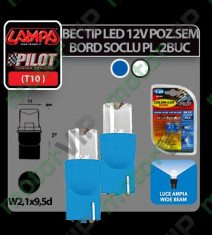 Bec tip LED 12V poz. semn. bord soclu pl. T10 W2,1X9,5d 2buc (D) foto