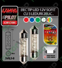 Bec tip LED 12V sofit cu 3 leduri 10x36 mm SV8,5-8 (C5W) foto