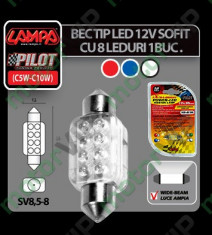 Bec tip LED 12V sofit cu 8 leduri 13x35 mm SV8,5-8 1buc foto