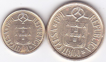Moneda Portugalia 1 si 5 Escudos 1990/91 - KM#631 si 632 aUNC ( set x2 )