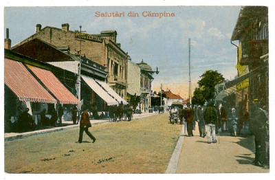 1358 - CAMPINA, Prahova, street stores - old postcard - unused foto